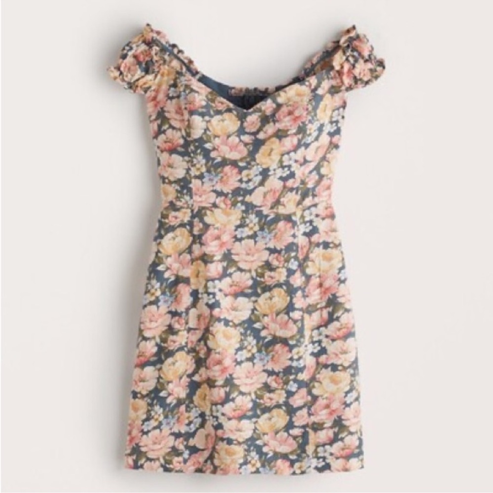 Abercrombie & Fitch Off The Shoulder Corset Floral Linen Blend Mini Dress XL